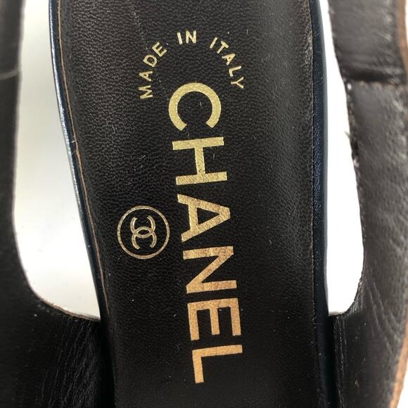 NEW Chanel Calfskin CC Logo Cap Toe White Dark Navy Slingback Low Heel Pumps 36 - Picture 5 of 11